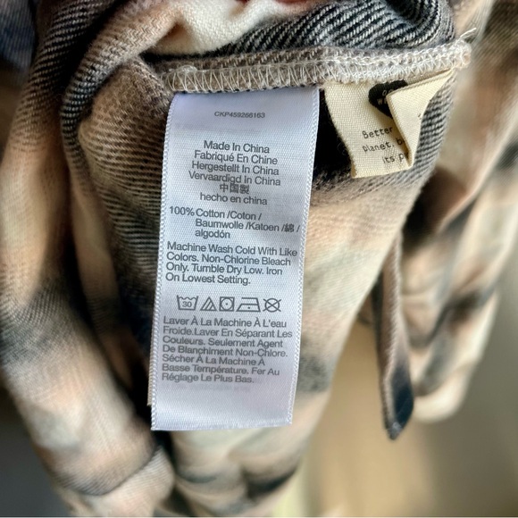 Madewell Women Oversized Flannel in Gray Cream and Light Pink Size Medium - Picture 3 of 5